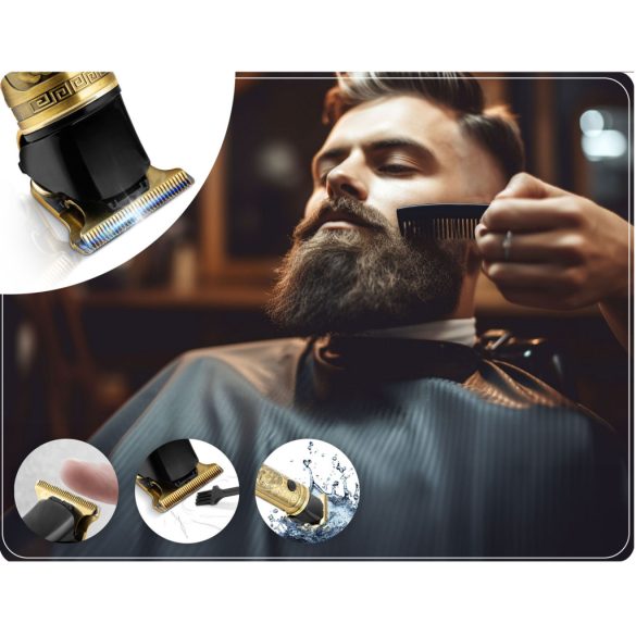 Akkumulátoros hajvágó, Berdsen BD-261, arany, oroszlán minta, 5 W, acél penge, 6000/7500/8500 RMP, 1,5–9 mm, LCD kijelzős, Li-Ion 3,7 V 1800 mAh, USB-C töltés