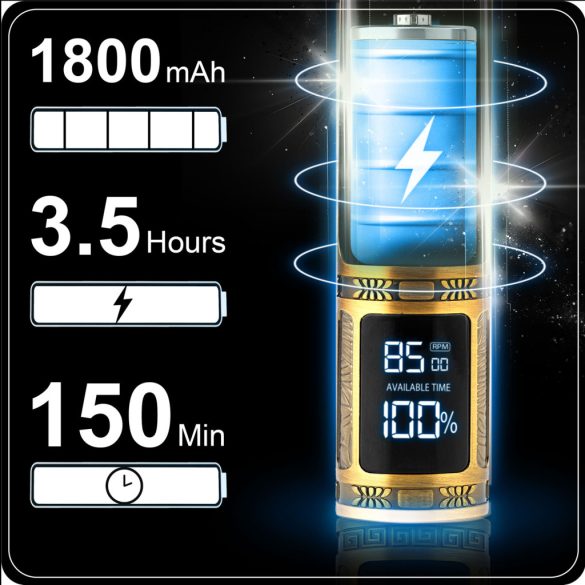 Akkumulátoros hajvágó, Berdsen BD-261, arany, ember minta, 5 W, acél penge, 6000/7500/8500 RMP, 1,5–9 mm, LCD kijelzős, Li-Ion 3,7 V 1800 mAh, USB-C töltés