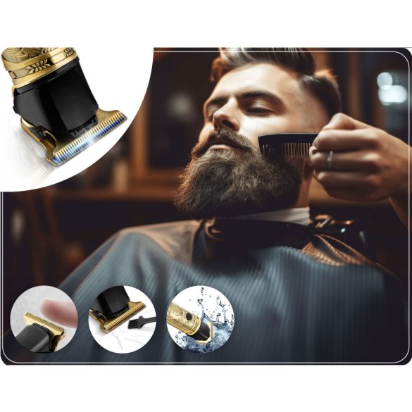 Akkumulátoros hajvágó, Berdsen BD-261, arany, ember minta, 5 W, acél penge, 6000/7500/8500 RMP, 1,5–9 mm, LCD kijelzős, Li-Ion 3,7 V 1800 mAh, USB-C töltés