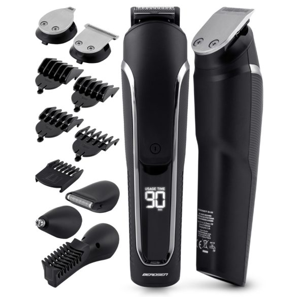 Akkumulátoros univerzális vágó, Berdsen BD-262, fekete, 5 W, 6 az 1-ben, acél penge, 1–12 mm, LCD kijelzős, Li-Ion 3,7 V 600 mAh, USB-C töltés, multigroomer