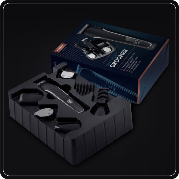 Akkumulátoros univerzális vágó, Berdsen BD-262, fekete, 5 W, 6 az 1-ben, acél penge, 1–12 mm, LCD kijelzős, Li-Ion 3,7 V 600 mAh, USB-C töltés, multigroomer