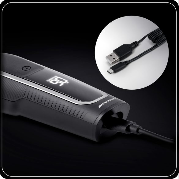 Akkumulátoros univerzális vágó, Berdsen BD-262, fekete, 5 W, 6 az 1-ben, acél penge, 1–12 mm, LCD kijelzős, Li-Ion 3,7 V 600 mAh, USB-C töltés, multigroomer