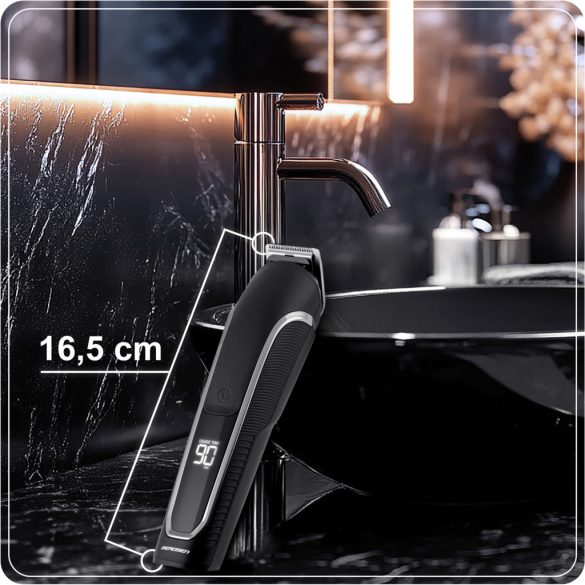 Akkumulátoros univerzális vágó, Berdsen BD-262, fekete, 5 W, 6 az 1-ben, acél penge, 1–12 mm, LCD kijelzős, Li-Ion 3,7 V 600 mAh, USB-C töltés, multigroomer