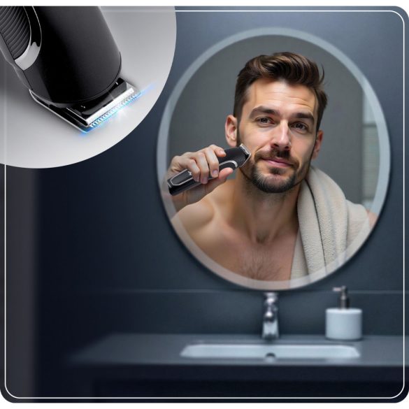 Akkumulátoros univerzális vágó, Berdsen BD-262, fekete, 5 W, 6 az 1-ben, acél penge, 1–12 mm, LCD kijelzős, Li-Ion 3,7 V 600 mAh, USB-C töltés, multigroomer