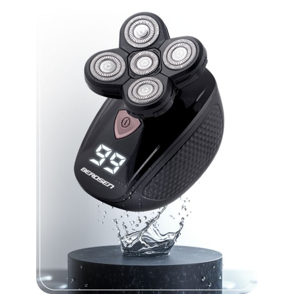 Akkumulátoros univerzális vágó, Berdsen BD-265, fekete, 5 W, 5 cserélhető fej, 3-5-7 mm, kétrétegű ollók, IPX7 vízálló, LCD kijelzős, Li-Ion 3,7 V 600 mAh, USB-C töltés