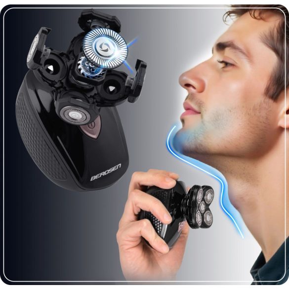 Akkumulátoros univerzális vágó, Berdsen BD-265, fekete, 5 W, 5 cserélhető fej, 3-5-7 mm, kétrétegű ollók, IPX7 vízálló, LCD kijelzős, Li-Ion 3,7 V 600 mAh, USB-C töltés