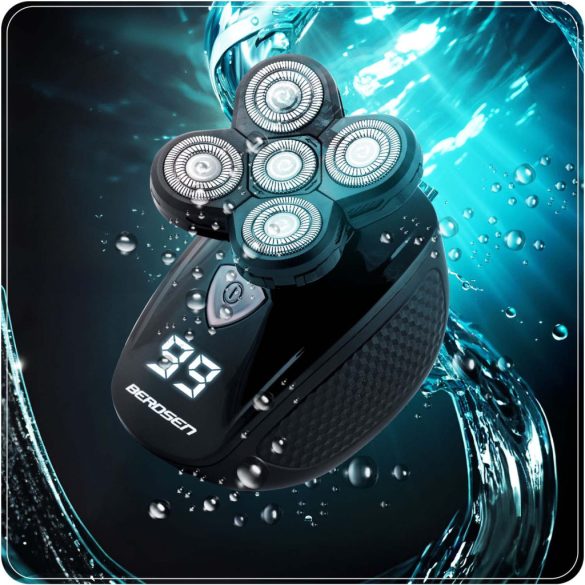 Akkumulátoros univerzális vágó, Berdsen BD-265, fekete, 5 W, 5 cserélhető fej, 3-5-7 mm, kétrétegű ollók, IPX7 vízálló, LCD kijelzős, Li-Ion 3,7 V 600 mAh, USB-C töltés