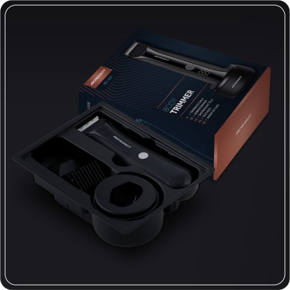 Akkumulátoros testszőrnyíró, Berdsen BD-267, fekete, 5 W, acél penge, 3-12 mm, LCD kijelzős, Li-ion 3,7 V 600 mAh, USB-C töltés