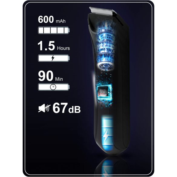Akkumulátoros testszőrnyíró, Berdsen BD-267, fekete, 5 W, acél penge, 3-12 mm, LCD kijelzős, Li-ion 3,7 V 600 mAh, USB-C töltés