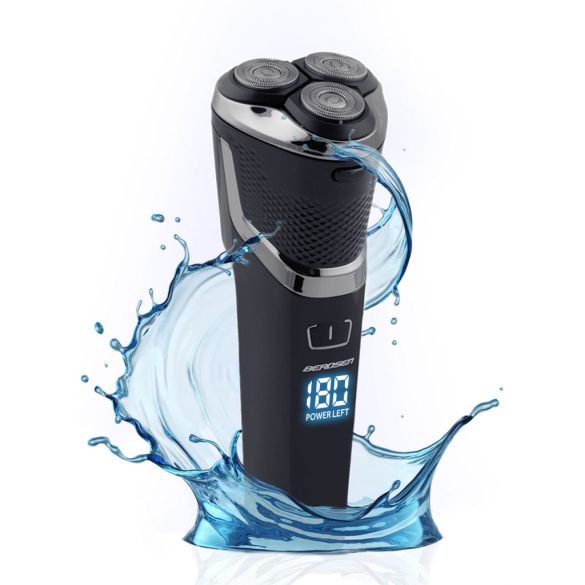 Akkumulátoros borotva, Berdsen BD-268, fekete, 5W, forgófejes, LCD kijelző, Li-Ion 3,7 V, 2000 mAh, USB‑C töltés