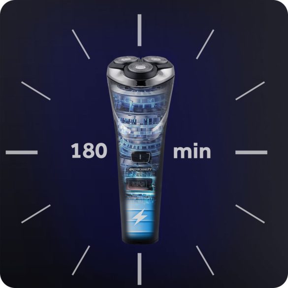 Akkumulátoros borotva, Berdsen BD-268, fekete, 5W, forgófejes, LCD kijelző, Li-Ion 3,7 V, 2000 mAh, USB‑C töltés