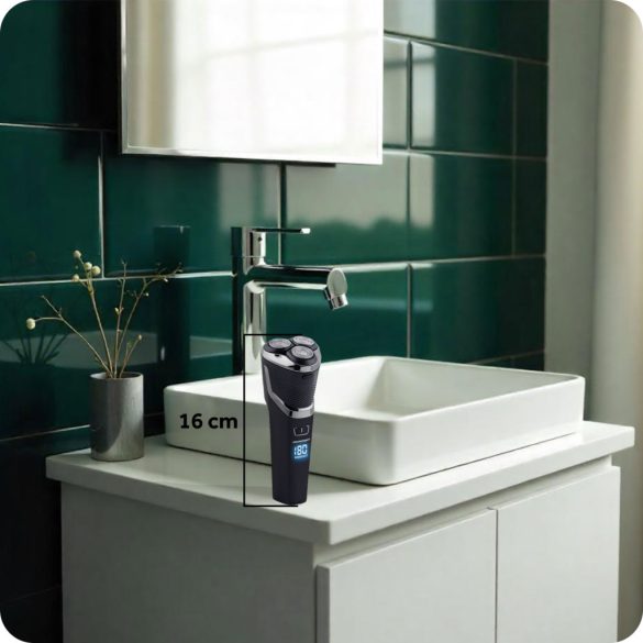 Akkumulátoros borotva, Berdsen BD-268, fekete, 5W, forgófejes, LCD kijelző, Li-Ion 3,7 V, 2000 mAh, USB‑C töltés