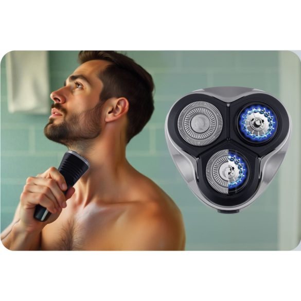 Akkumulátoros borotva, Berdsen BD-268, fekete, 5W, forgófejes, LCD kijelző, Li-Ion 3,7 V, 2000 mAh, USB‑C töltés