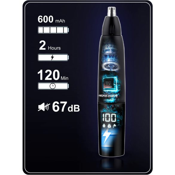 Akkumulátoros orr- és fülszőrnyíró, Berdsen BD-269, fekete, 5W, 3 az 1-ben, LCD-kijelzős, acél penge, Li-Ion 3,7 V 600 mAh, USB-C töltés