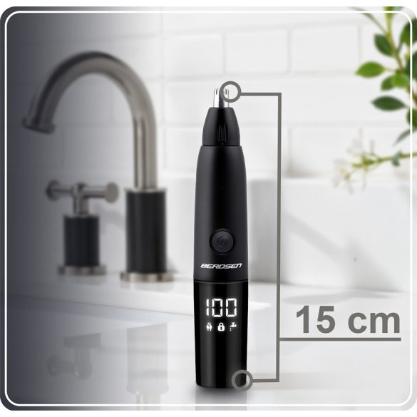 Akkumulátoros orr- és fülszőrnyíró, Berdsen BD-269, fekete, 5W, 3 az 1-ben, LCD-kijelzős, acél penge, Li-Ion 3,7 V 600 mAh, USB-C töltés