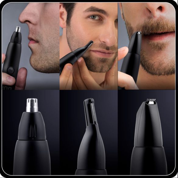 Akkumulátoros orr- és fülszőrnyíró, Berdsen BD-269, fekete, 5W, 3 az 1-ben, LCD-kijelzős, acél penge, Li-Ion 3,7 V 600 mAh, USB-C töltés