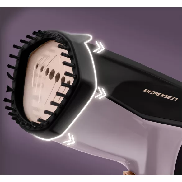 Elektromos ruhagőzölő, Berdsen BD-300, fekete, 2000 W, 360 ml tartály, gőzkibocsátás: 45 g/perc, 10 mp-es felfűtés, 3 fokozat, LCD kijelző, kefés fej