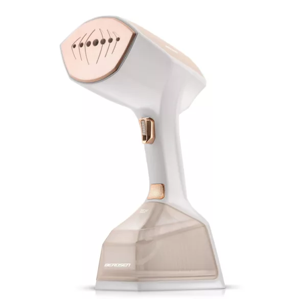 Elektromos ruhagőzölő, Berdsen BD-300, fehér, 2000 W, 360 ml tartály, gőzkibocsátás: 45 g/perc, 10 mp-es felfűtés, 3 fokozat, LCD kijelző, kefés fej
