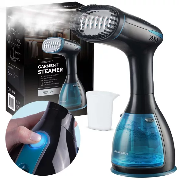 Elektromos ruhagőzölő, Berdsen BD-310, fekete, 1500 W, 280 ml tartály, gőzkibocsátás: 32 g/perc, kefés fej, 1,8 m kábel