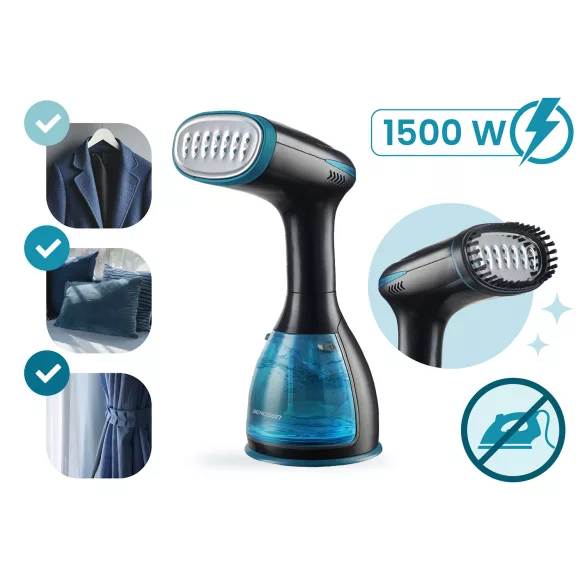 Elektromos ruhagőzölő, Berdsen BD-310, fekete, 1500 W, 280 ml tartály, gőzkibocsátás: 32 g/perc, kefés fej, 1,8 m kábel