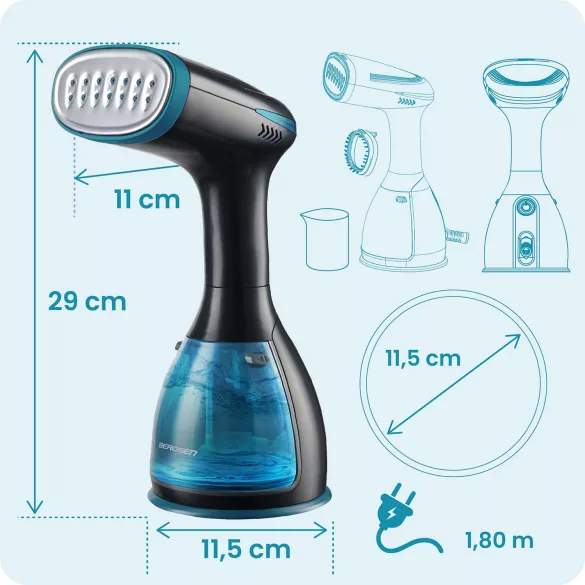 Elektromos ruhagőzölő, Berdsen BD-310, fekete, 1500 W, 280 ml tartály, gőzkibocsátás: 32 g/perc, kefés fej, 1,8 m kábel