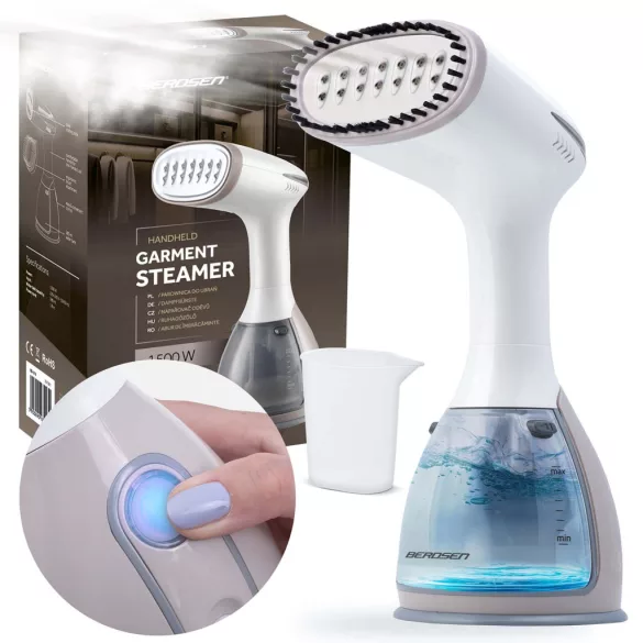 Elektromos ruhagőzölő, Berdsen BD-310, fehér, 1500 W, 280 ml tartály, gőzkibocsátás: 32 g/perc, kefés fej, 1,8 m kábel