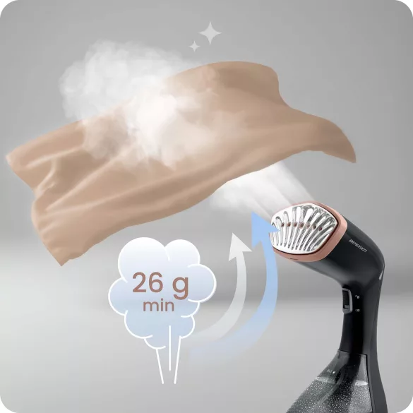 Elektromos ruhagőzölő, Berdsen BD-311, fekete, 1600 W, 230 ml tartály, gőzkibocsátás: 26 g/perc, kefés fej, 2,0 m kábel