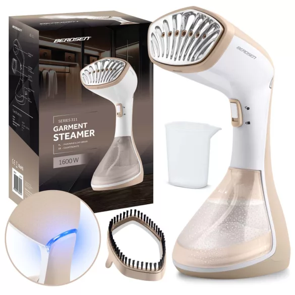 Elektromos ruhagőzölő, Berdsen BD-311, fehér, 1600 W, 230 ml tartály, gőzkibocsátás: 26 g/perc, kefés fej, 2,0 m kábel
