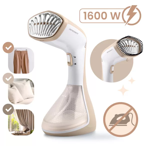 Elektromos ruhagőzölő, Berdsen BD-311, fehér, 1600 W, 230 ml tartály, gőzkibocsátás: 26 g/perc, kefés fej, 2,0 m kábel