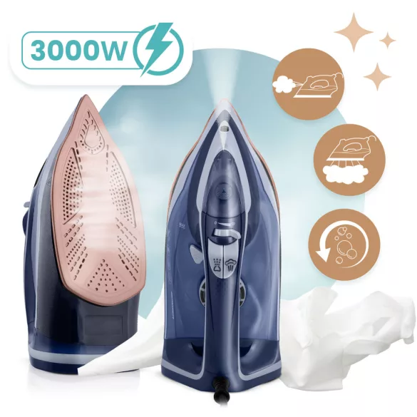 Függőleges gőzvasaló, Berdsen BD-330, kék, 3000 W, kerámia bevonat, 350 ml víztartály, kábelhossz: 2,1 m, függőleges gőzölés funkció