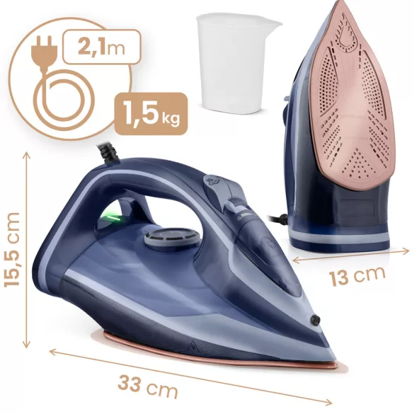 Függőleges gőzvasaló, Berdsen BD-330, kék, 3000 W, kerámia bevonat, 350 ml víztartály, kábelhossz: 2,1 m, függőleges gőzölés funkció