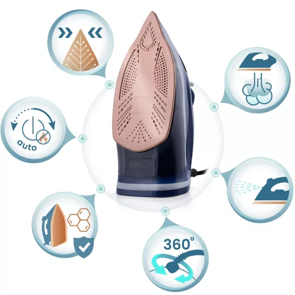 Függőleges gőzvasaló, Berdsen BD-330, kék, 3000 W, kerámia bevonat, 350 ml víztartály, kábelhossz: 2,1 m, függőleges gőzölés funkció
