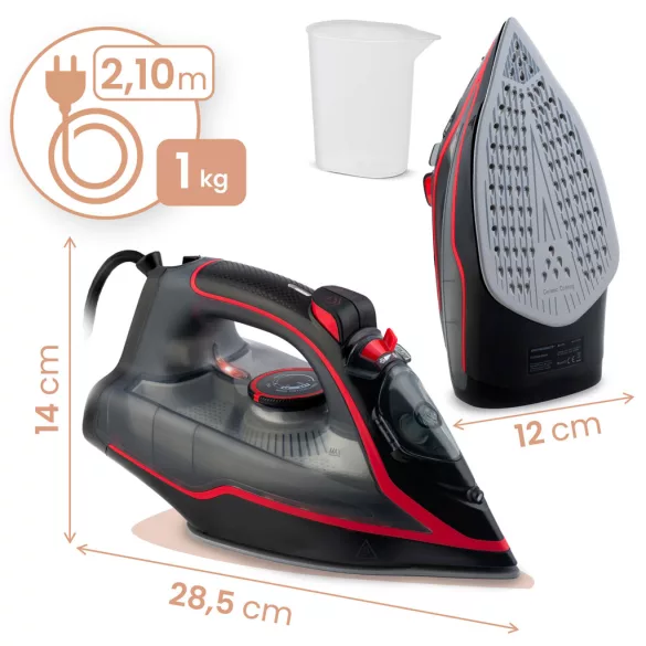 Függőleges gőzvasaló, Berdsen BD-331, fekete/piros, 2600 W, kerámia bevonat, 230 ml víztartály, kábelhossz: 2,1 m, függőleges gőzölés funkció