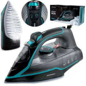 Függőleges gőzvasaló, Berdsen BD-331, fekete/kék, 2600 W, kerámia bevonat, 230 ml víztartály, kábelhossz: 2,1 m, függőleges gőzölés funkció