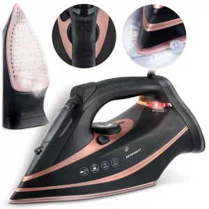 Függőleges gőzvasaló, Berdsen BD-332, fekete, 3000 W, kerámia bevonat, 360 ml víztartály, dupla gőzölés, kábelhossz: 2,1 m, függőleges gőzölés funkció