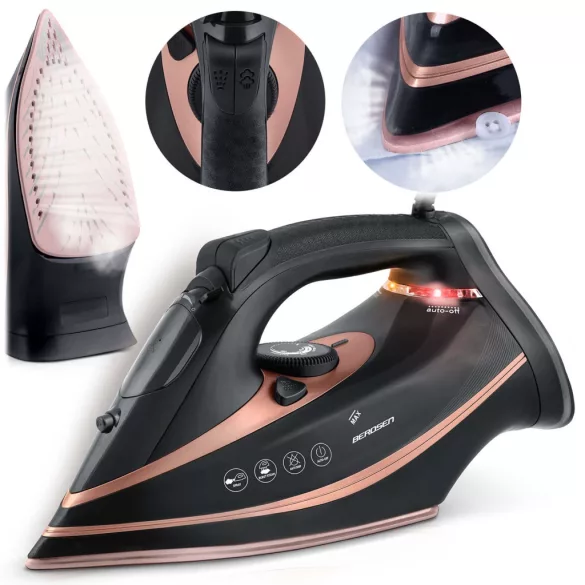Függőleges gőzvasaló, Berdsen BD-332, fekete, 3000 W, kerámia bevonat, 360 ml víztartály, dupla gőzölés, kábelhossz: 2,1 m, függőleges gőzölés funkció