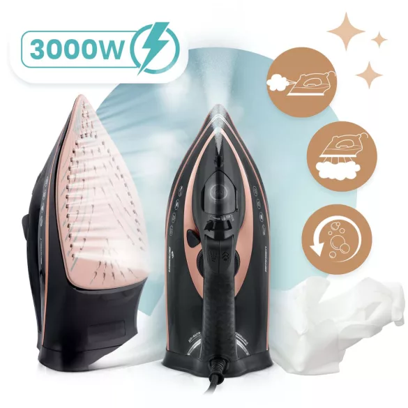Függőleges gőzvasaló, Berdsen BD-332, fekete, 3000 W, kerámia bevonat, 360 ml víztartály, dupla gőzölés, kábelhossz: 2,1 m, függőleges gőzölés funkció