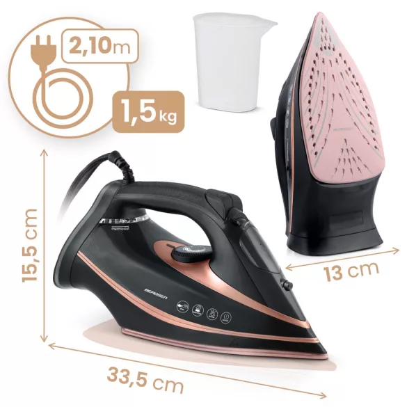 Függőleges gőzvasaló, Berdsen BD-332, fekete, 3000 W, kerámia bevonat, 360 ml víztartály, dupla gőzölés, kábelhossz: 2,1 m, függőleges gőzölés funkció