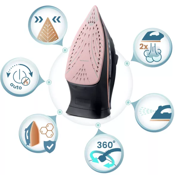 Függőleges gőzvasaló, Berdsen BD-332, fekete, 3000 W, kerámia bevonat, 360 ml víztartály, dupla gőzölés, kábelhossz: 2,1 m, függőleges gőzölés funkció