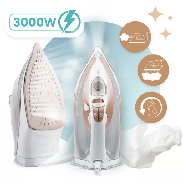 Függőleges gőzvasaló, Berdsen BD-332, fehér, 3000 W, kerámia bevonat, 360 ml víztartály, dupla gőzölés, kábelhossz: 2,1 m, függőleges gőzölés funkció