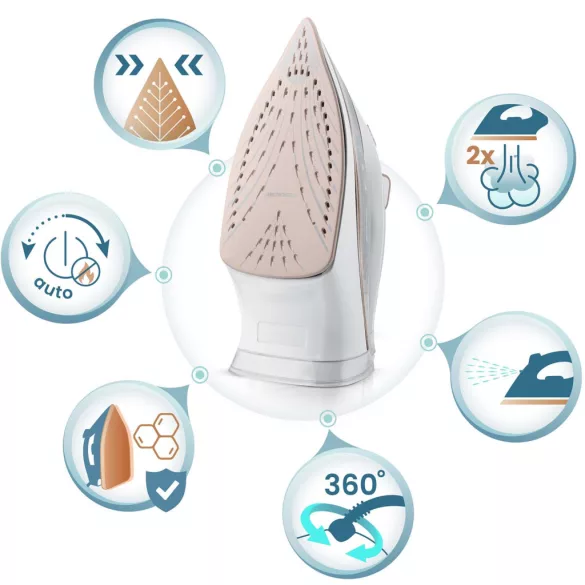 Függőleges gőzvasaló, Berdsen BD-332, fehér, 3000 W, kerámia bevonat, 360 ml víztartály, dupla gőzölés, kábelhossz: 2,1 m, függőleges gőzölés funkció