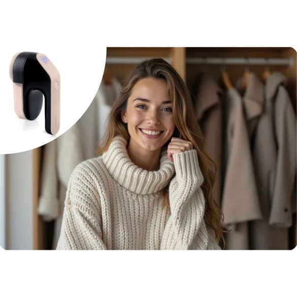 Akkumulátoros textilborotva, Berdsen BD-391, fekete/bézs, LCD kijelző, 3 üzemmód, 2000 mAh akkumulátor, USB-C töltés, 2 rozsdamentes acél penge