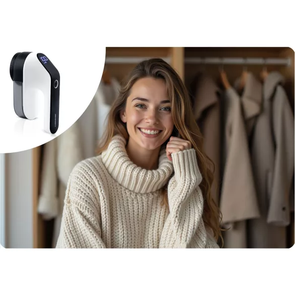 Akkumulátoros textilborotva, Berdsen BD-391, fehér/fekete, LCD kijelző, 3 üzemmód, 2000 mAh akkumulátor, USB-C töltés, 2 rozsdamentes acél penge