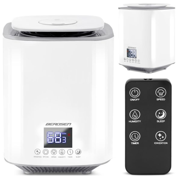 Párásító, Berdsen BD-502, fehér, 2600 ml tartály, ultrahangos, ionizátorral, aromaterápiás, hidegpárás, higrosztát, automatikus kikapcsolás, időzítő 1-9 h, 250 ml/h