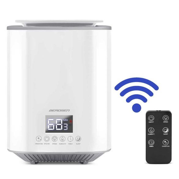 Párásító, Berdsen BD-502, fehér, 2600 ml tartály, ultrahangos, ionizátorral, aromaterápiás, hidegpárás, higrosztát, automatikus kikapcsolás, időzítő 1-9 h, 250 ml/h