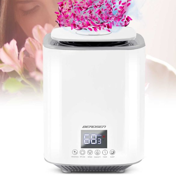 Párásító, Berdsen BD-502, fehér, 2600 ml tartály, ultrahangos, ionizátorral, aromaterápiás, hidegpárás, higrosztát, automatikus kikapcsolás, időzítő 1-9 h, 250 ml/h