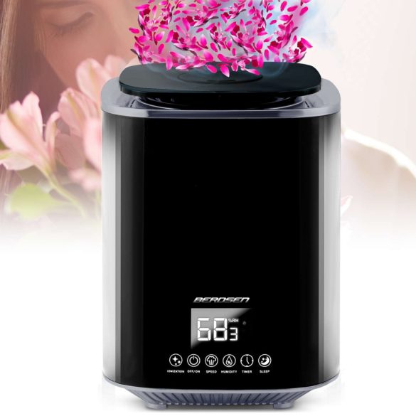 Párásító, Berdsen BD-502, fekete, 2600 ml tartály, ultrahangos, ionizátorral, aromaterápiás, hidegpárás, higrosztát, automatikus kikapcsolás, időzítő 1-9 h, 250 ml/h