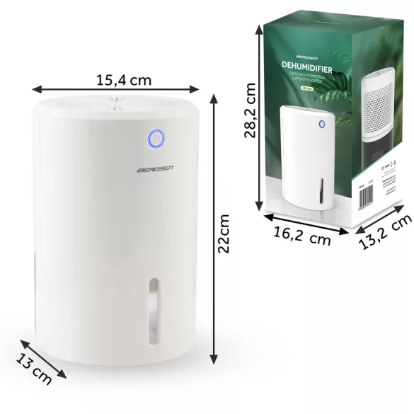 Páramentesítő, Berdsen BD-526, fehér, 800 ml tartály, ultracsendes 34 dB, Peltier-technológia, 280 ml/nap, LED világítás, 22,5 W