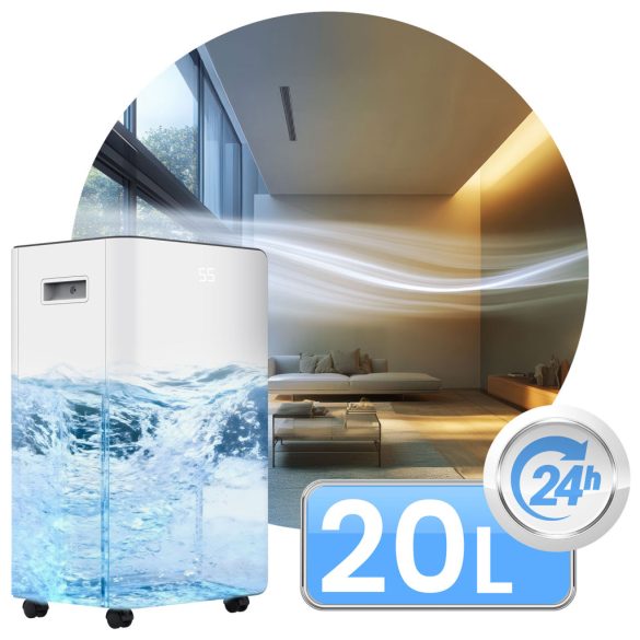 Páramentesítő, Berdsen BD-532, fehér, 4600 ml tartály, 20 l/24h, kompresszoros, 330 W, 41 dB, Wi-Fi, Tuya alkalmazás, időzítő, éjszakai mód, gyerekzár