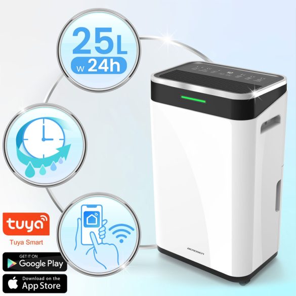 Páramentesítő, Berdsen BD-533, fehér, 6500 ml tartály, 25 l/24h, kompresszoros, 380 W, 45 dB, Wi-Fi, Tuya alkalmazás, időzítő, éjszakai mód, gyerekzár